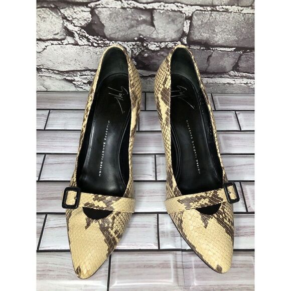 Giuseppe Zanotti Ivory Cream SnakeSkin Leather Pointed Strap Heels Women Sz 37EU - Picture 4 of 16